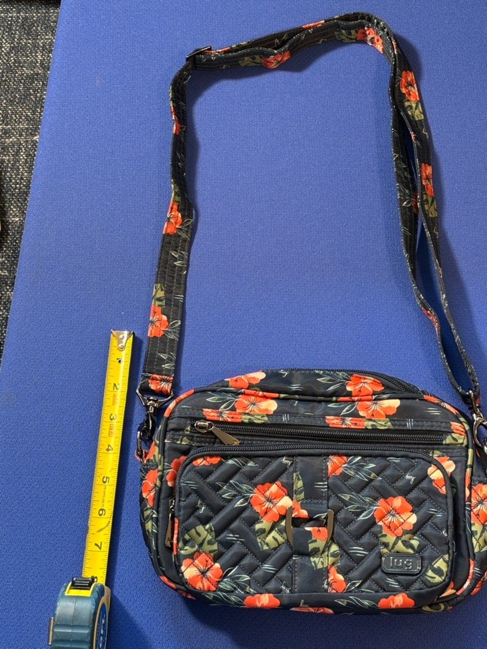 lug Carousel Quilted Crossbody/BeltBag in Navy Aloha Hibiscus